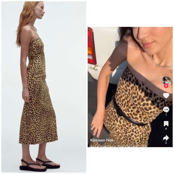 Zara leopard print strapless midi dress BLOGGERS FAVORITE!! - Picture 7 of 11
